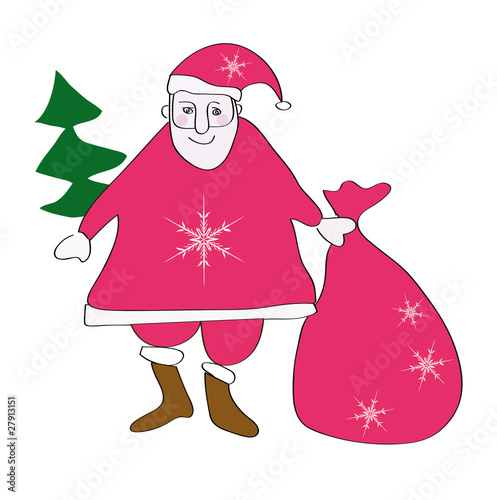 Santa Claus with sack and tree