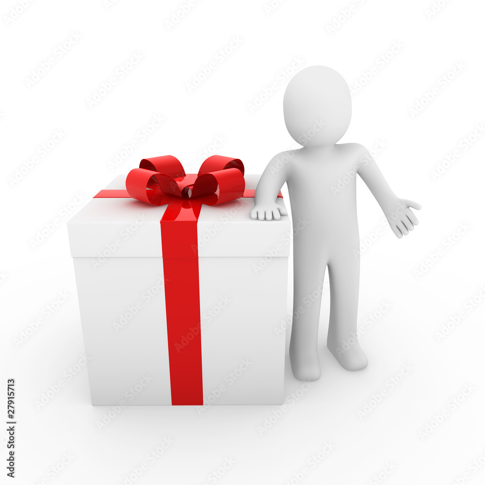 3d human gift box red isolated white background 3d human gift box red isolated white background