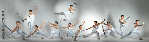 Chinese Man Practising Martial Arts isolated background photo