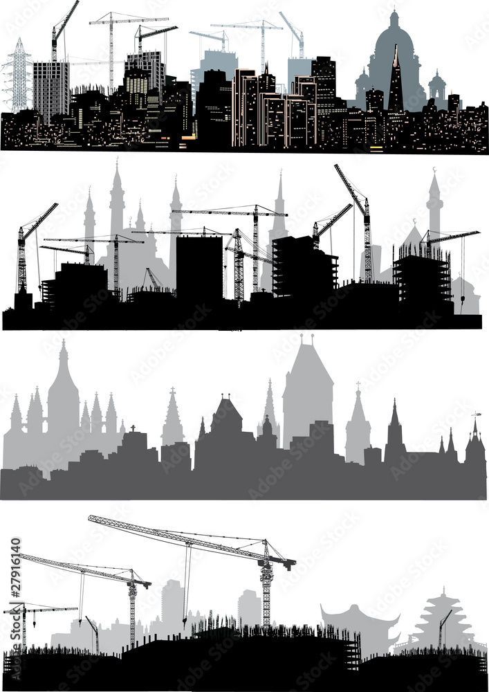 four cities silhouettes