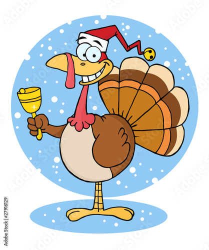 Christmas Turkey Cartoon Character Ringing A Bell