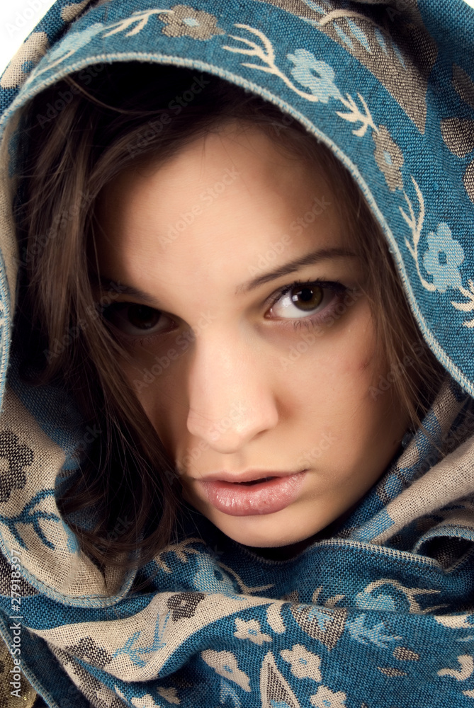 young girl wrapped in scarf-Asian style