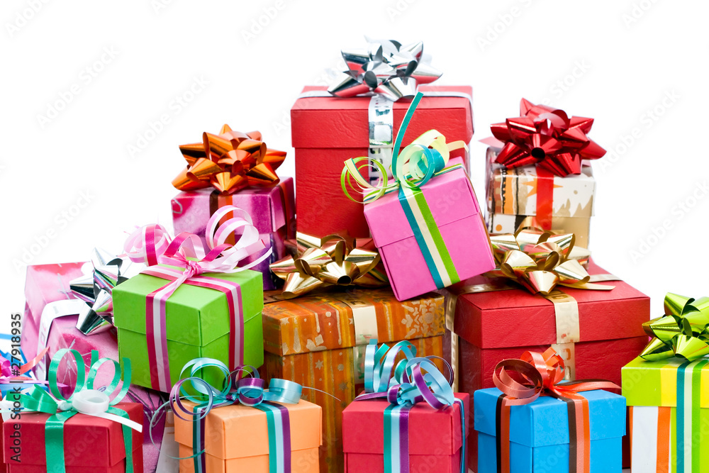 Pile de paquets cadeaux colorés Stock Photo | Adobe Stock
