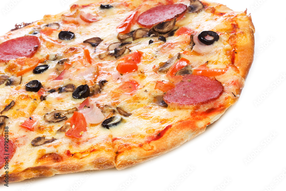 pizza with salami and vegetables pizza with salami and vegetables