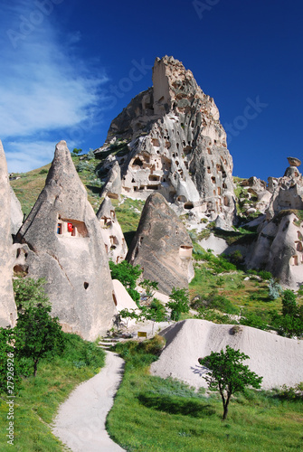 Obraz na płótnie Uchisar, Turkey. One of the landmark villages of Cappadocia. w salonie