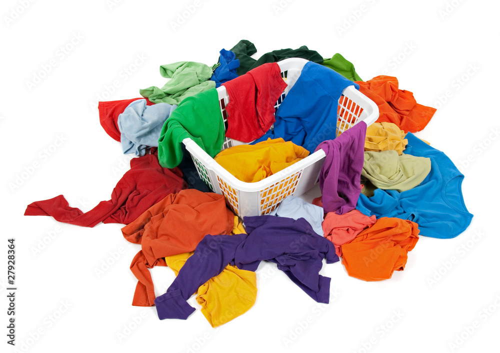 Bright messy clothes in a laundry basket