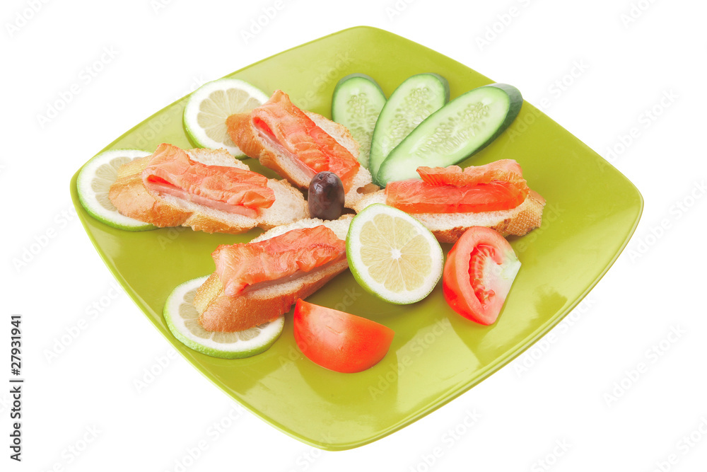 sandwich with salmon on green