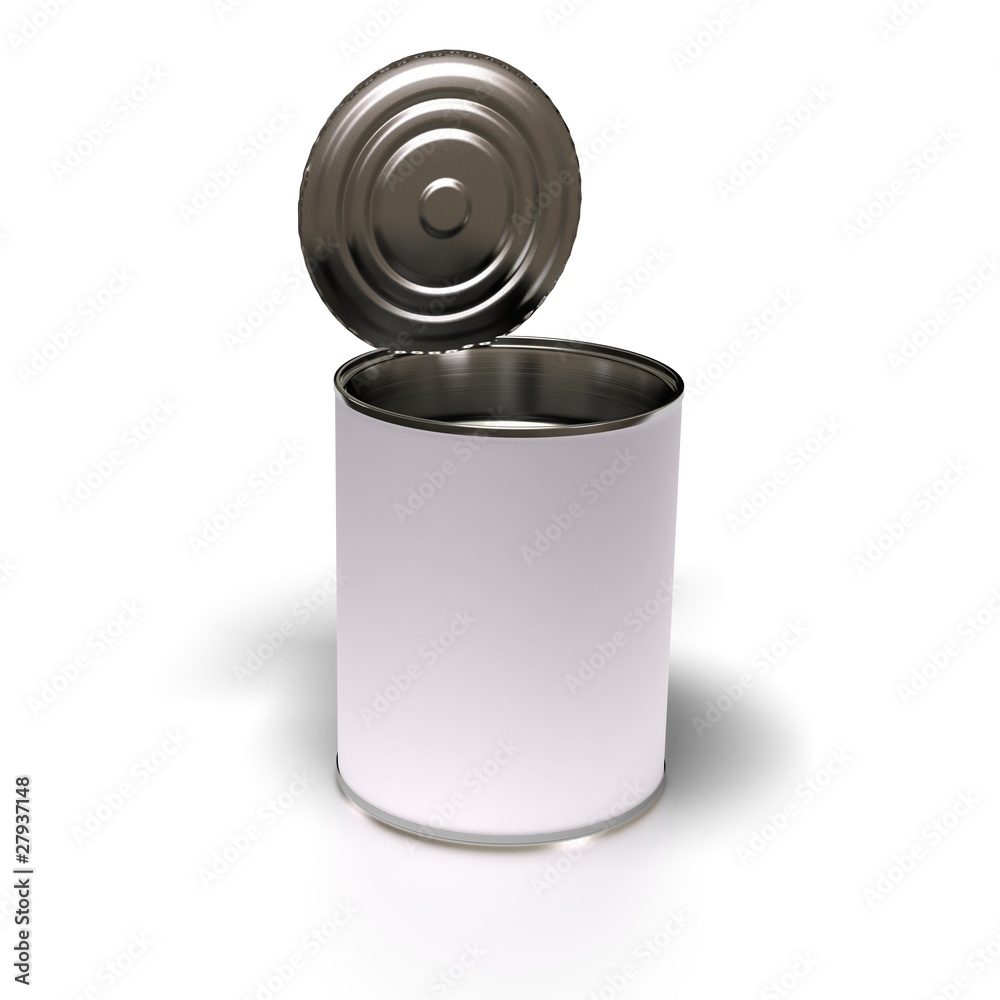 boite de conserve 3D isolée sur fond blanc et étiquette vide boite de conserve 3D isolée sur fond blanc et étiquette vide