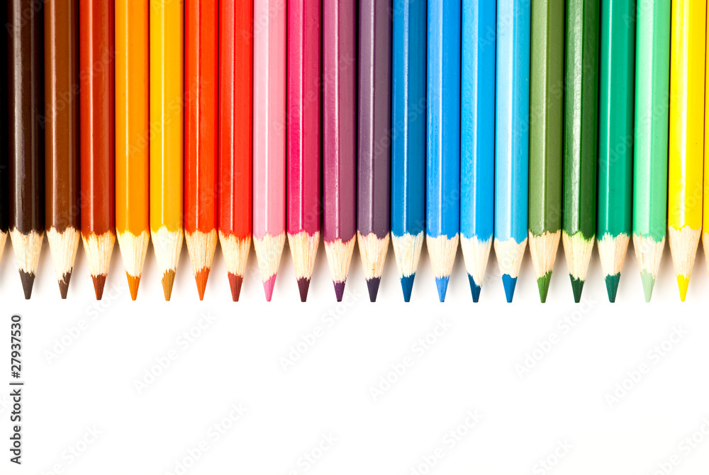 Color pencils in a row over white Color pencils in a row over white