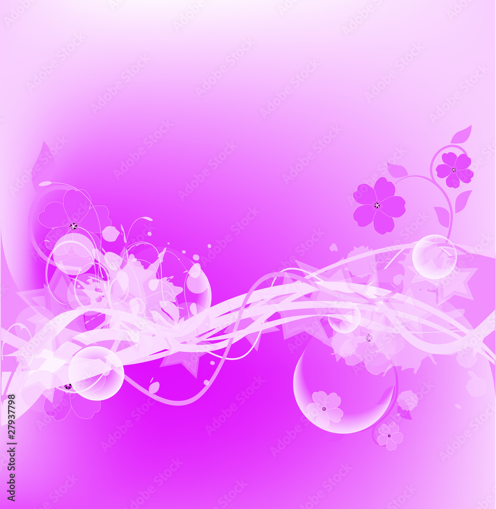 Fancy pink floral design with semitransparent balls Fancy pink floral design with semitransparent balls