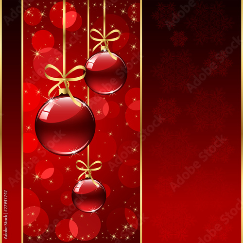 Red background with Christmas balls