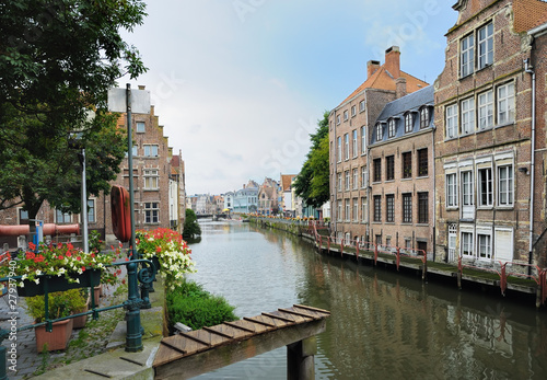 Channel in center of Ghent, Belgium in evening