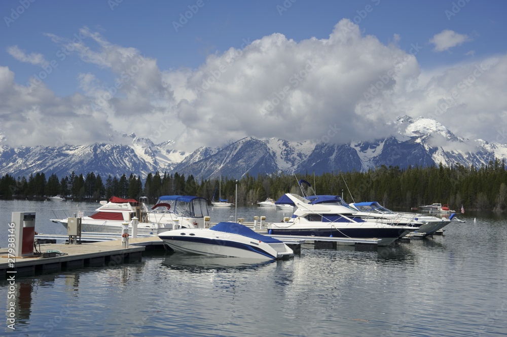 Boats in harbour at Grand Teton lake