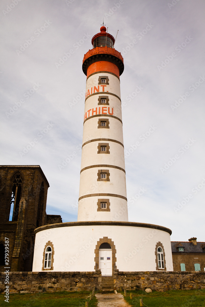 Lighthouse and ruin of monastery in Brittany