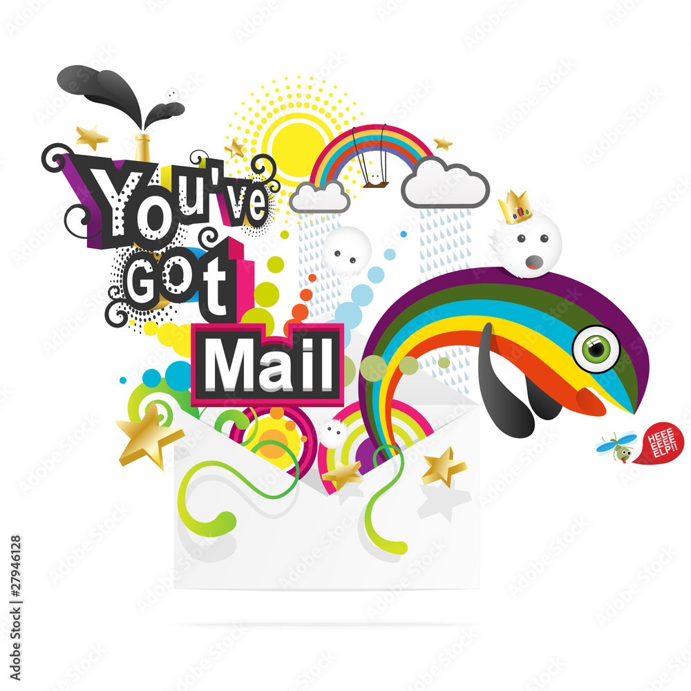 You've got mail. Fantasy colorful vector illustration