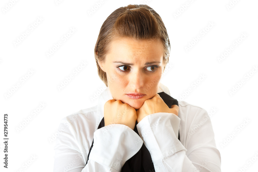 Frustrated modern business woman isolated on white. Frustrated modern business woman isolated on white.