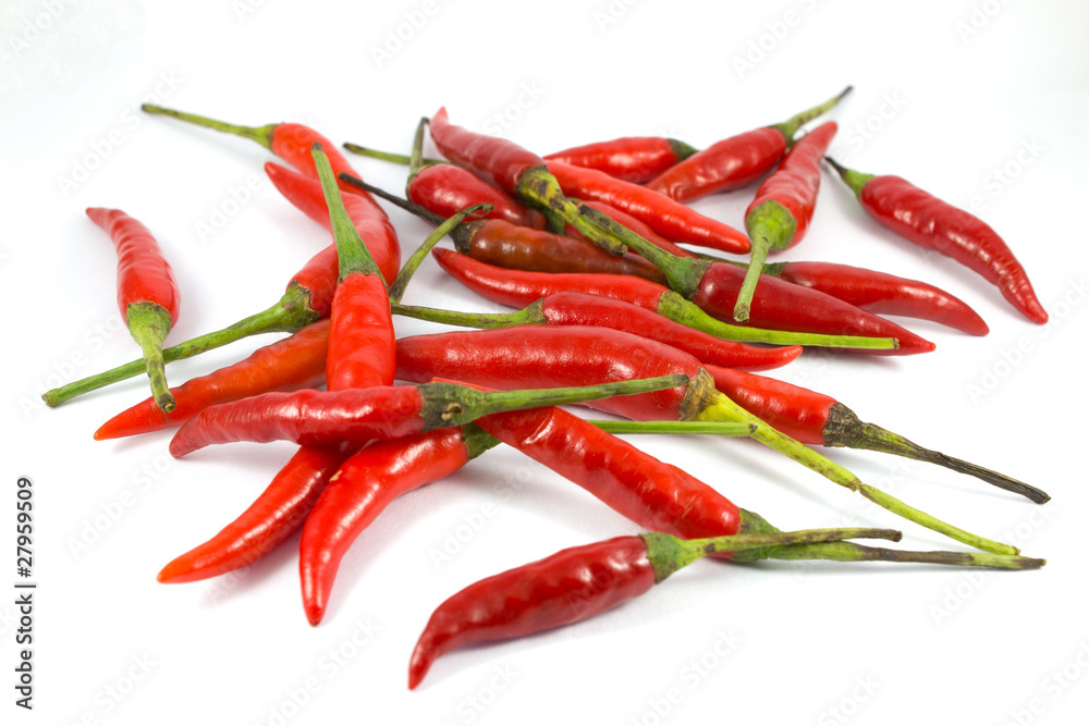 Red chili peppers on a white background.