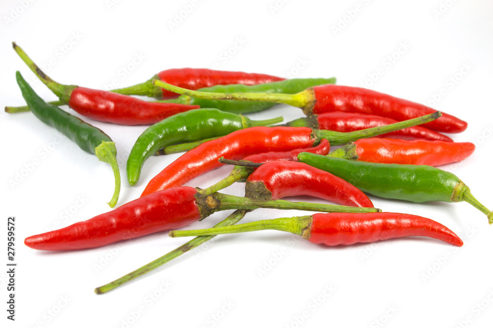 Chili peppers on a white background.