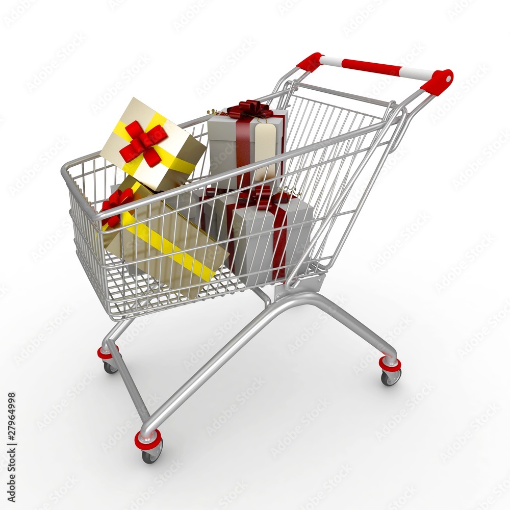 3d shopping push cart with gifts