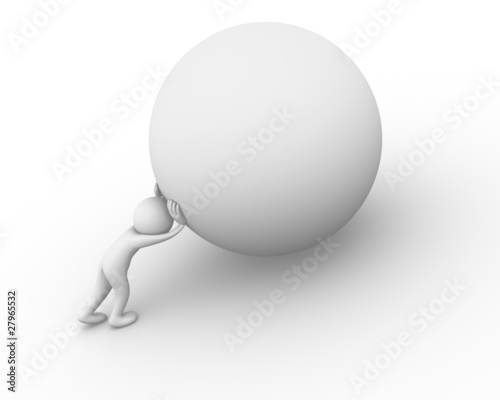 Bild auf Leinwand Man pushing a boulder as Sisyphus