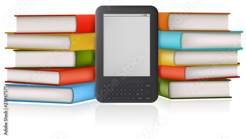 Stack of a books and book-reader. Vector.