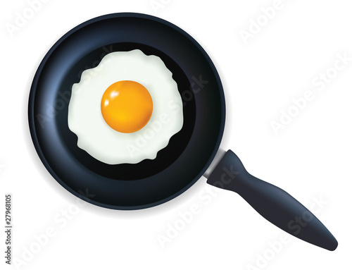 Fried egg in a frying pan. Vector illustration.