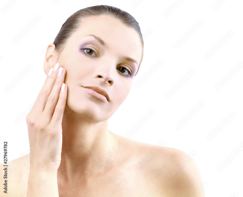 Portrait of young adult woman with health skin of face.. Portrait of young adult woman with health skin of face..