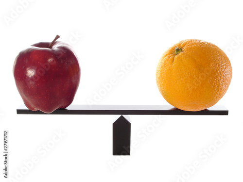 Metaphor compairing Apples to Oranges Balanced on beam