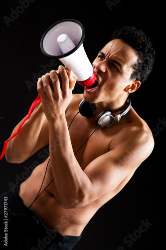 young man with megaphone