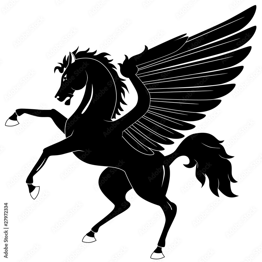 Black Pegasus on white background