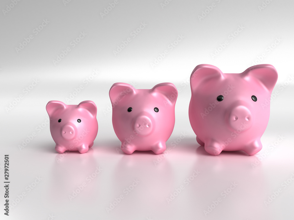 Three piggy bank - this is a 3d render illustration