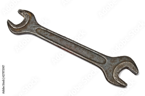 old wrench isolated on white