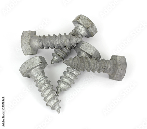Several galvanized steel lag bolts