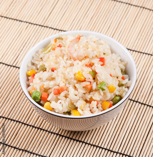Fried rice with vegetables and prawn