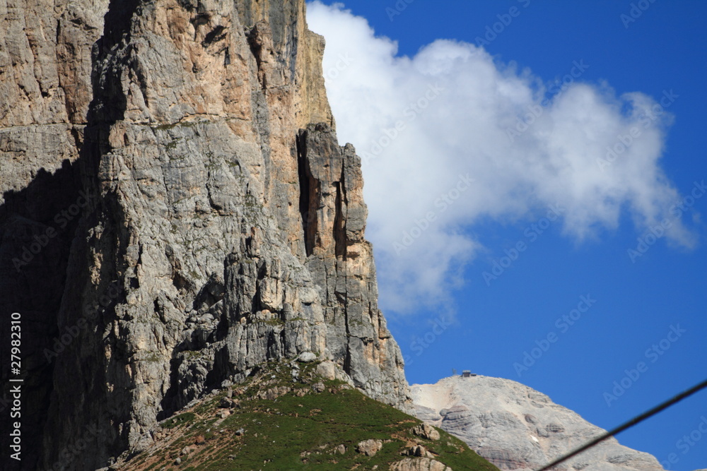 View of Boè's summit behind the vertical slope od Sella