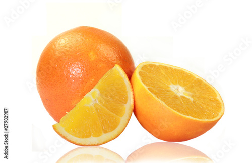 Fresh oranges on white background