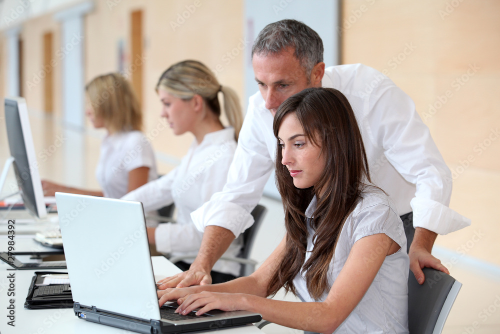 Business team working in the office on laptop computer