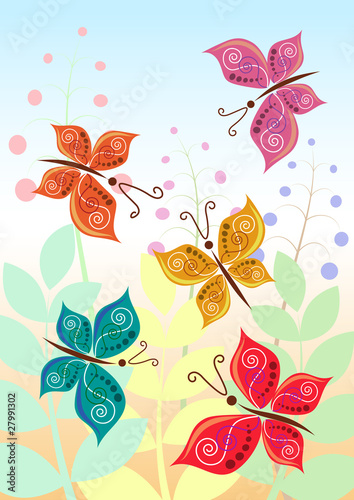 Vector illustration of stylized butterflies