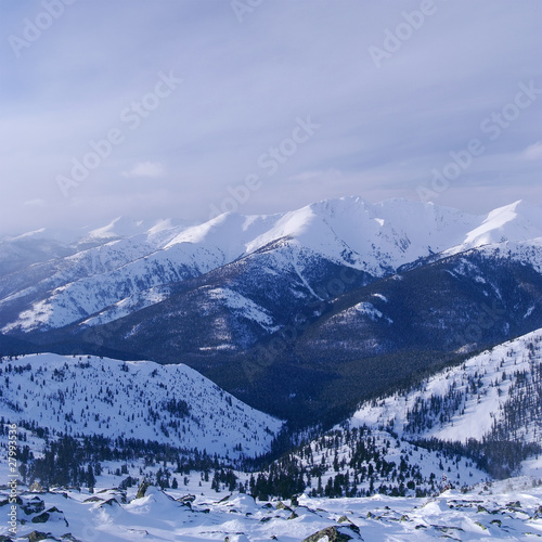 Western Sayan mountains. Ergaky. Siberia. Russia in winter time.