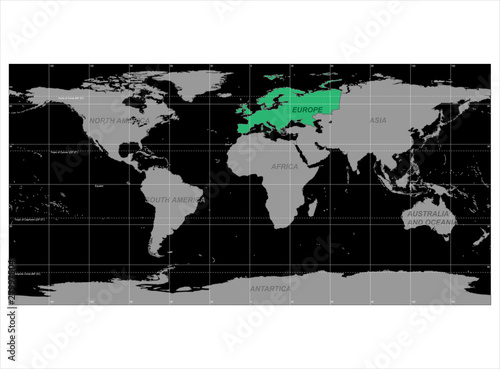 Detailed World Map with Names of Continent and Countries  vector