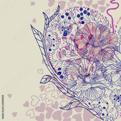 vector background with  a half of a floral heart