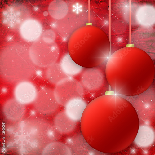Red Christmas background with fur-tree spheres