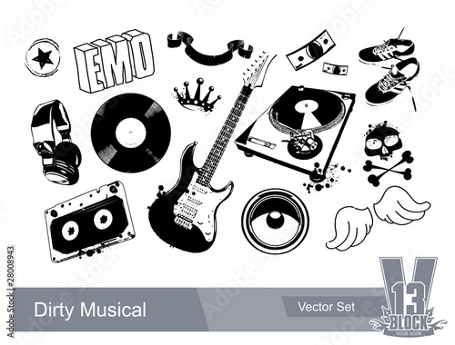 Set of dirty grunge elements for musical design