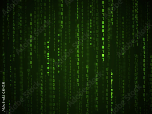 Binary language background. Green numbers on computer screen.