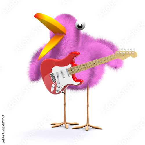 Canvas Print 3d Big pink bird plays guitar with aplomb (not a plume!)