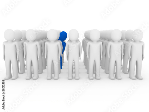 3d human stand crowd blue