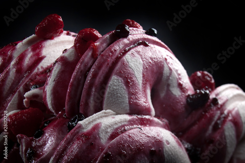 ice cream with forest fruit topping