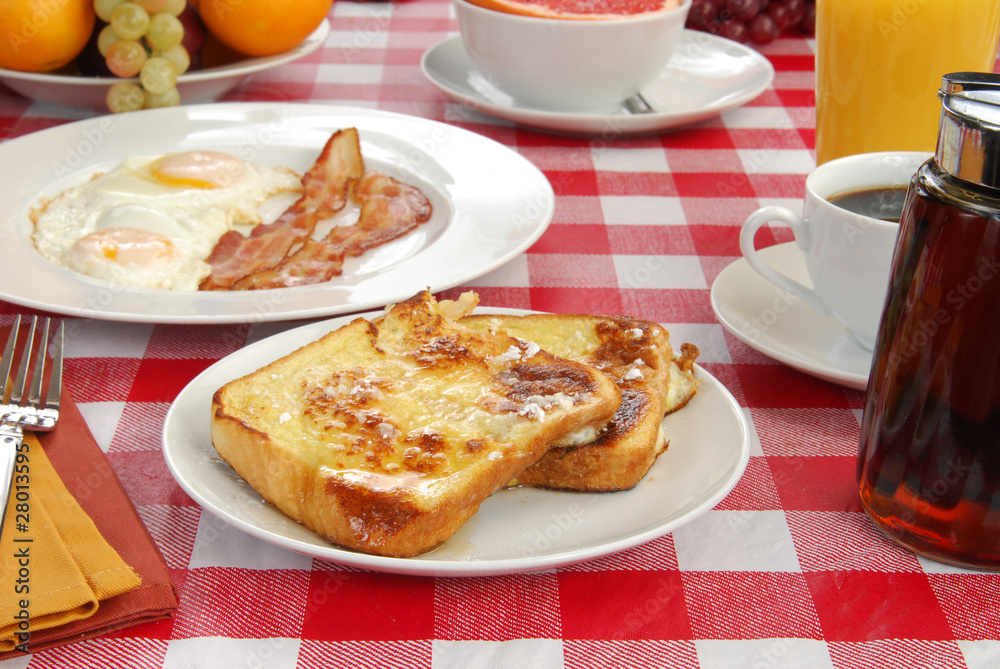 French toast with bacon and eggs