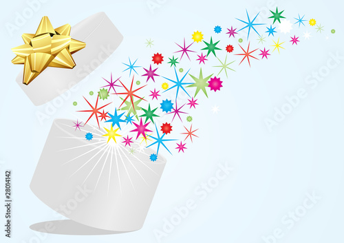 Vector of holiday open explore gift with fly stars