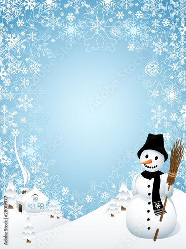 Snowman with Frame Composed of Snowflakes